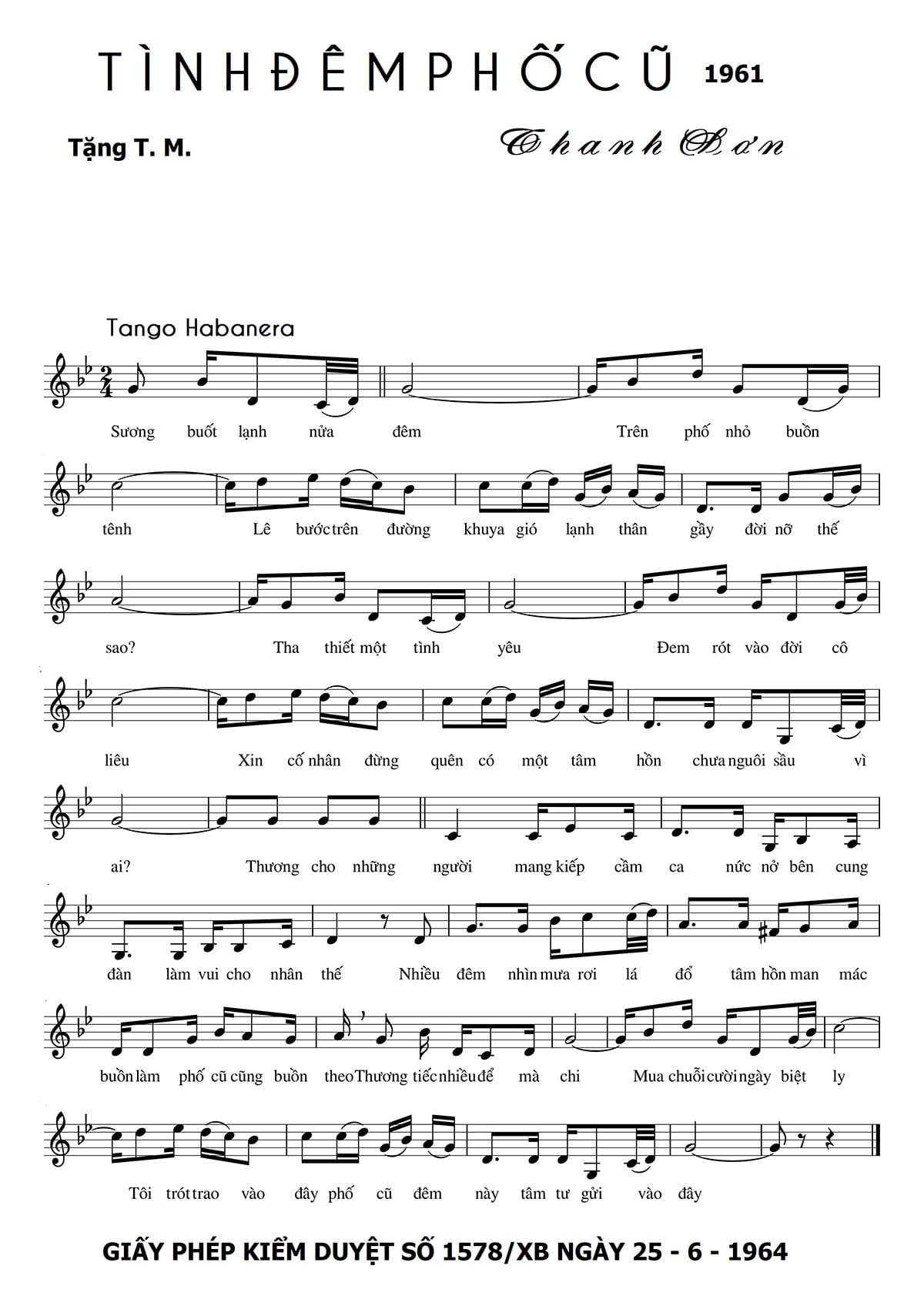 Sheet nhạc Tình đêm phố cũ - Trang 1