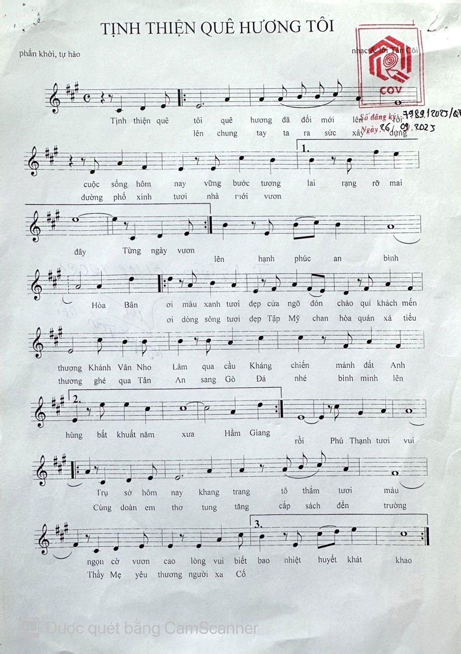 Sheet nhạc Tịnh Thiện quê hương tôi - Trang 1