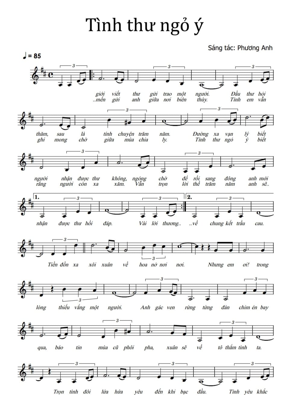 Sheet nhạc Tình thư ngỏ ý - Trang 1