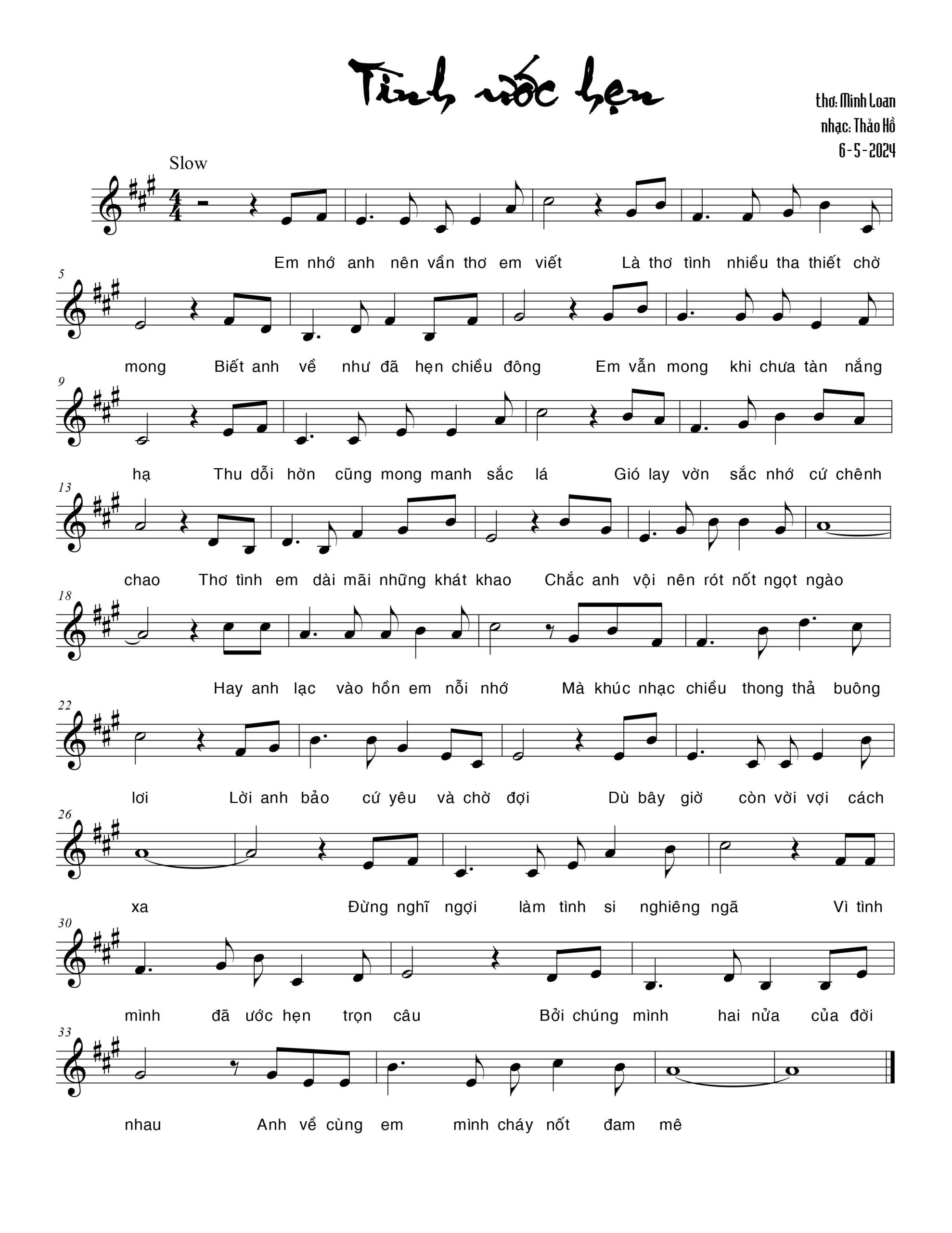 Sheet nhạc Tình ước hẹn - Trang 1