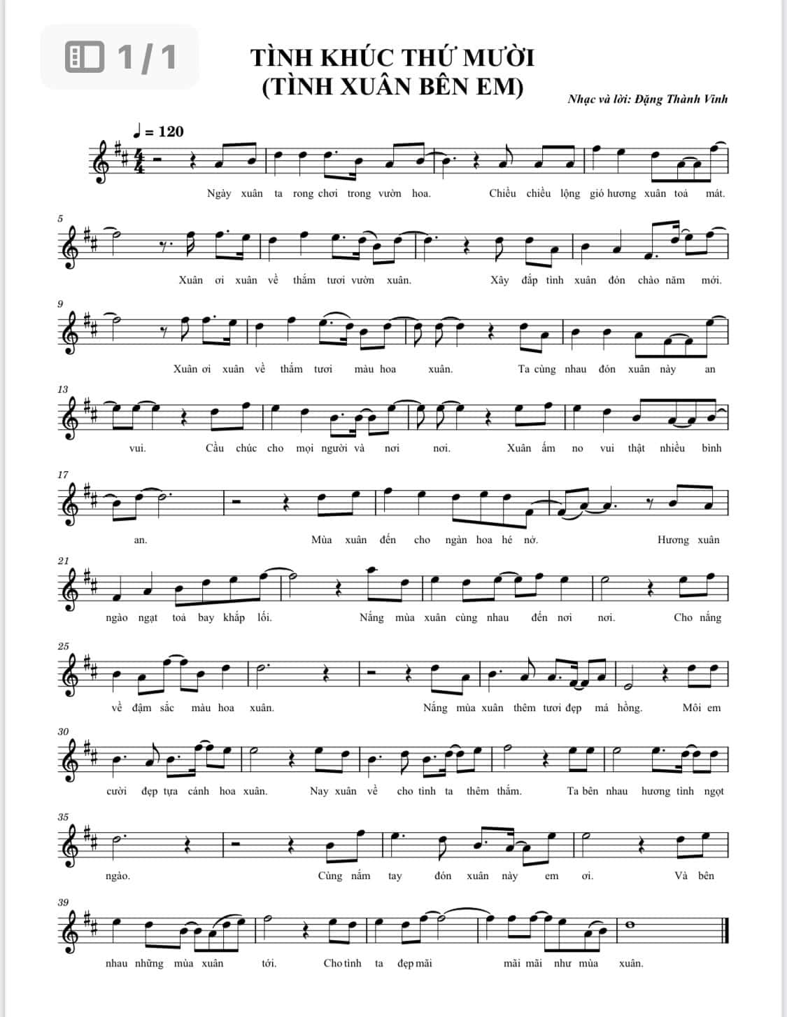 Sheet nhạc Tình xuân bên em - Trang 1