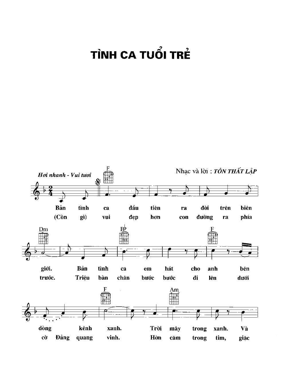 Sheet nhạc Tình ca tuổi trẻ - Trang 1