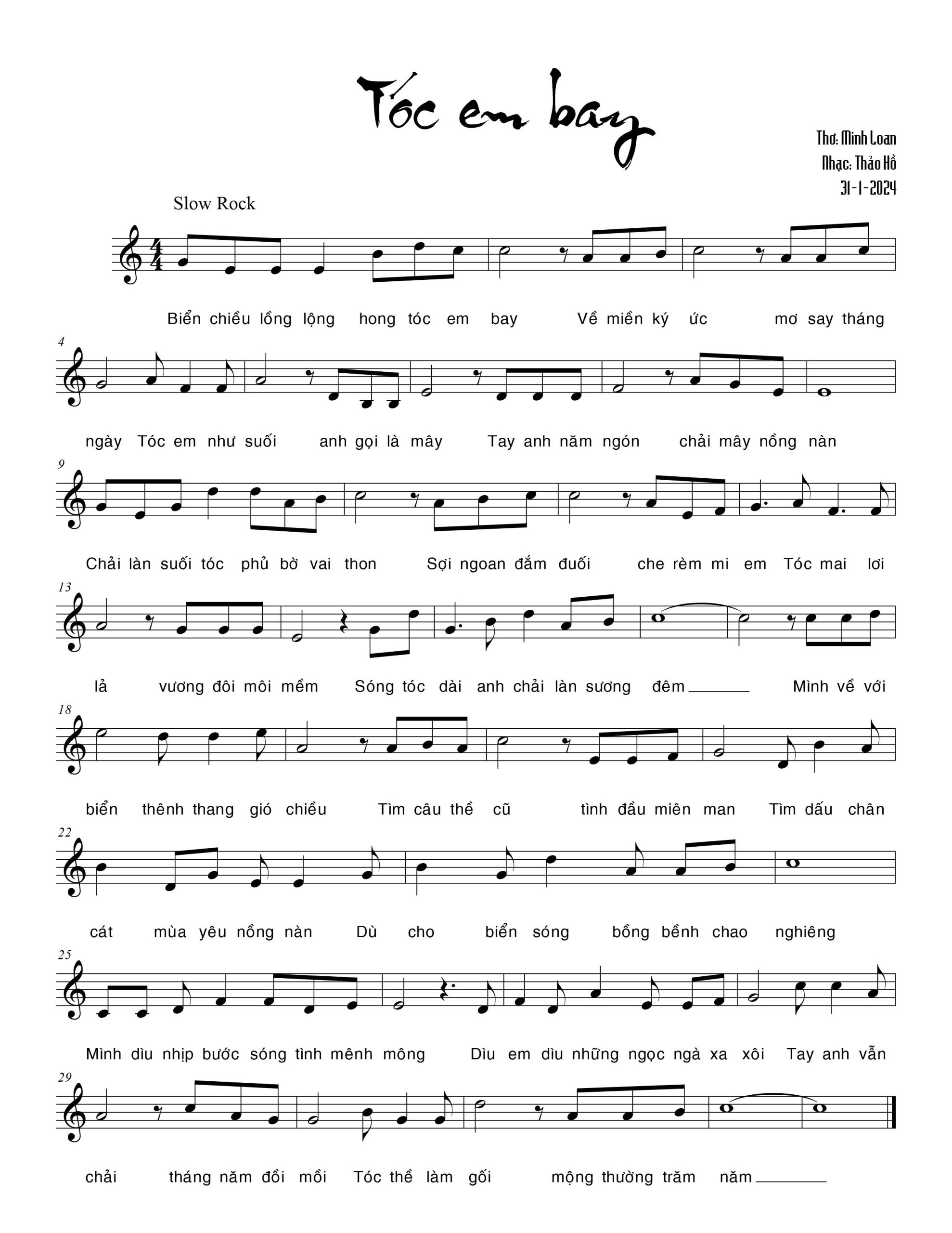 Sheet nhạc Tóc mây bay - Trang 1