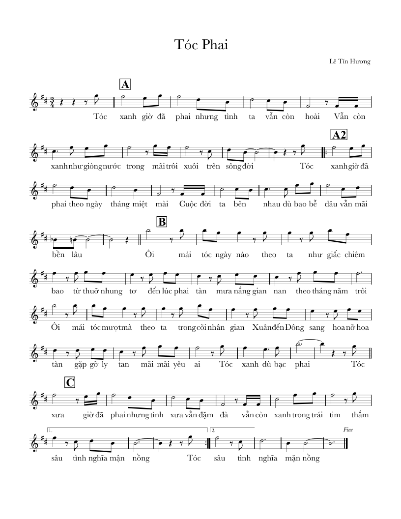 Sheet nhạc Tóc phai - Trang 1