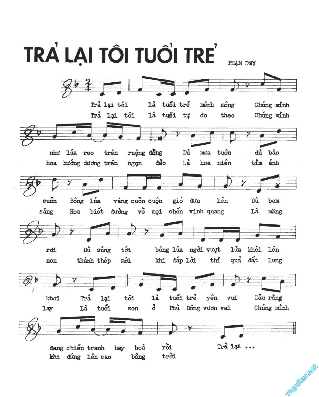 Sheet nhạc Trả lại tôi tuổi trẻ - Trang 1