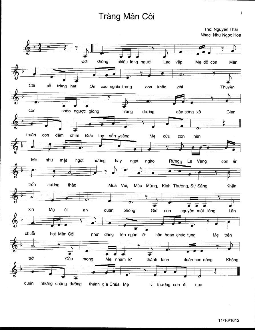 Sheet nhạc Tràng mân côi - Trang 1