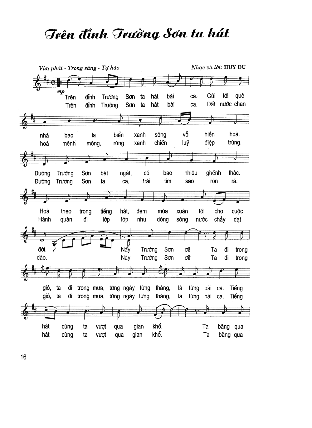 Sheet nhạc Trên đỉnh Trường Sơn ta hát - Trang 1