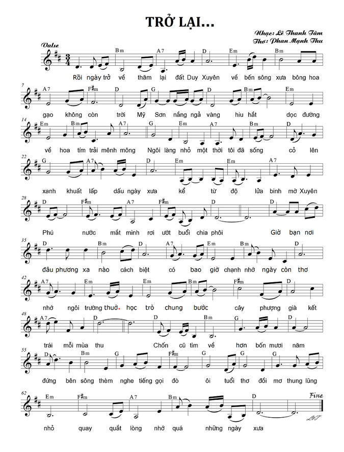 Sheet nhạc Trở lại - Trang 1