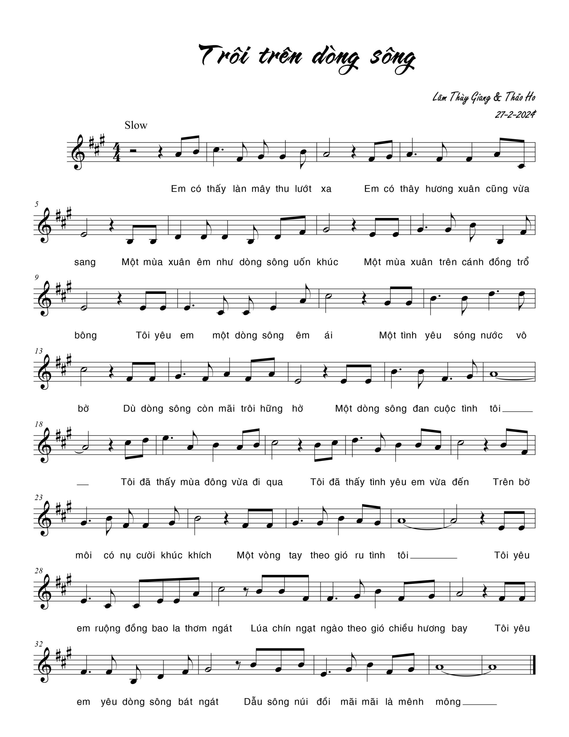 Sheet nhạc Trôi trên dòng sông - Trang 1