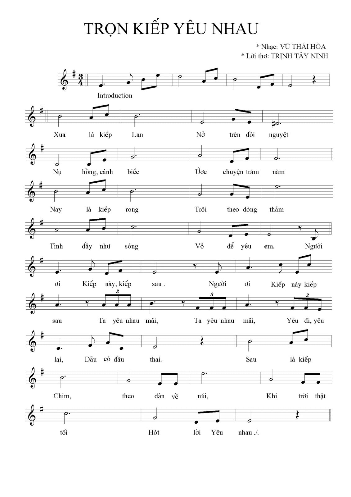 Sheet nhạc Trọn kiếp yêu nhau - Trang 1