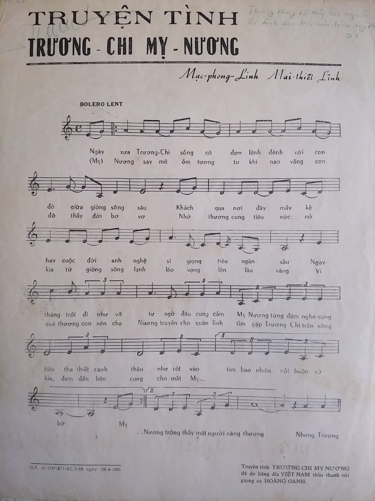 Sheet nhạc Chuyện tình Trương Chi Mỵ Nương - Trang 2