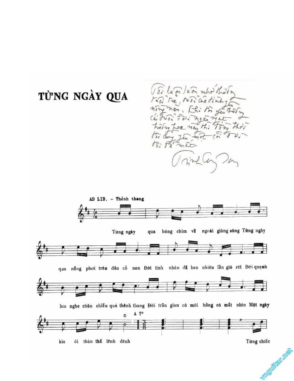 Sheet nhạc Từng ngày qua - Trang 1