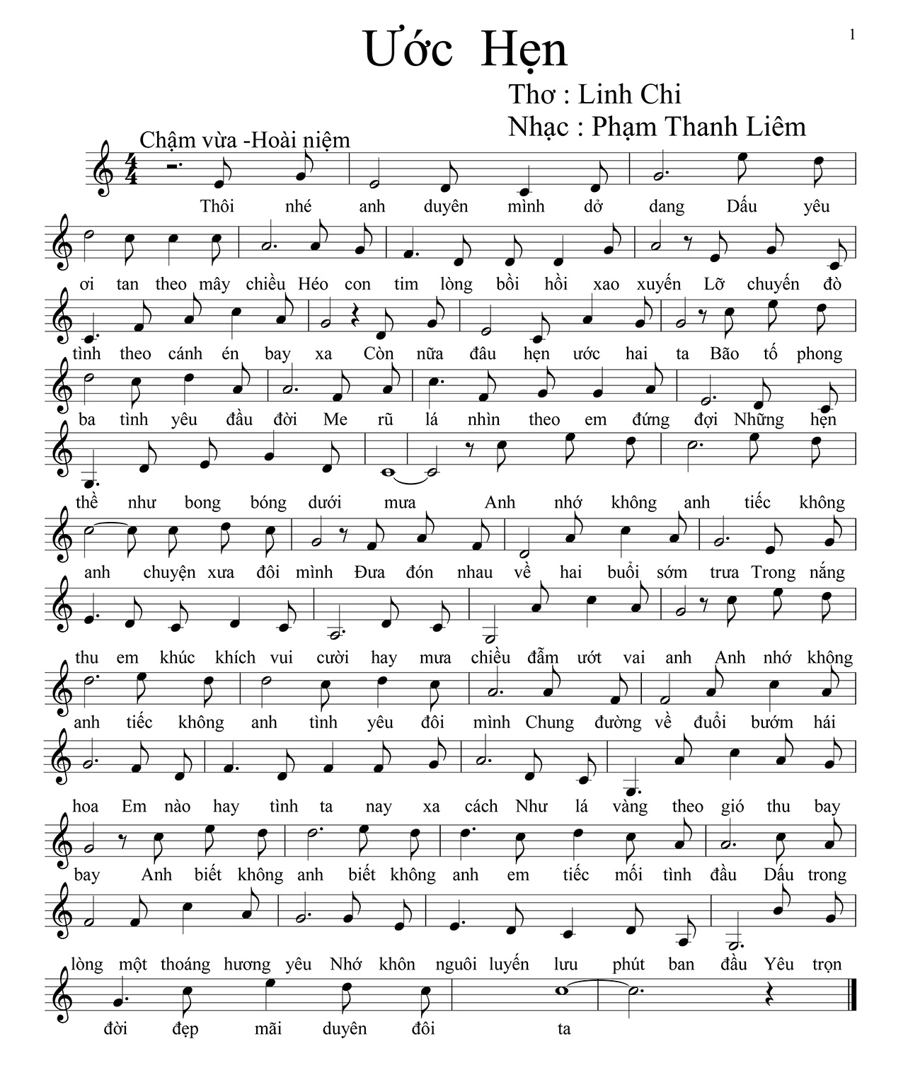 Sheet nhạc Ước hẹn - Trang 1