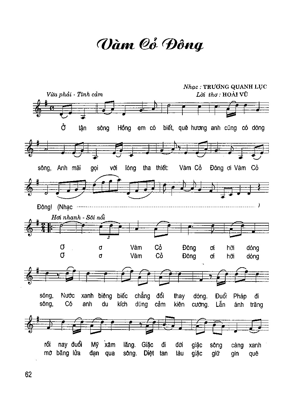 Sheet nhạc Vàm Cỏ Đông - Trang 1