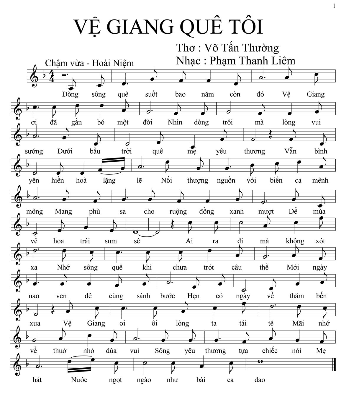 Sheet nhạc Vệ Giang quê tôi - Trang 1