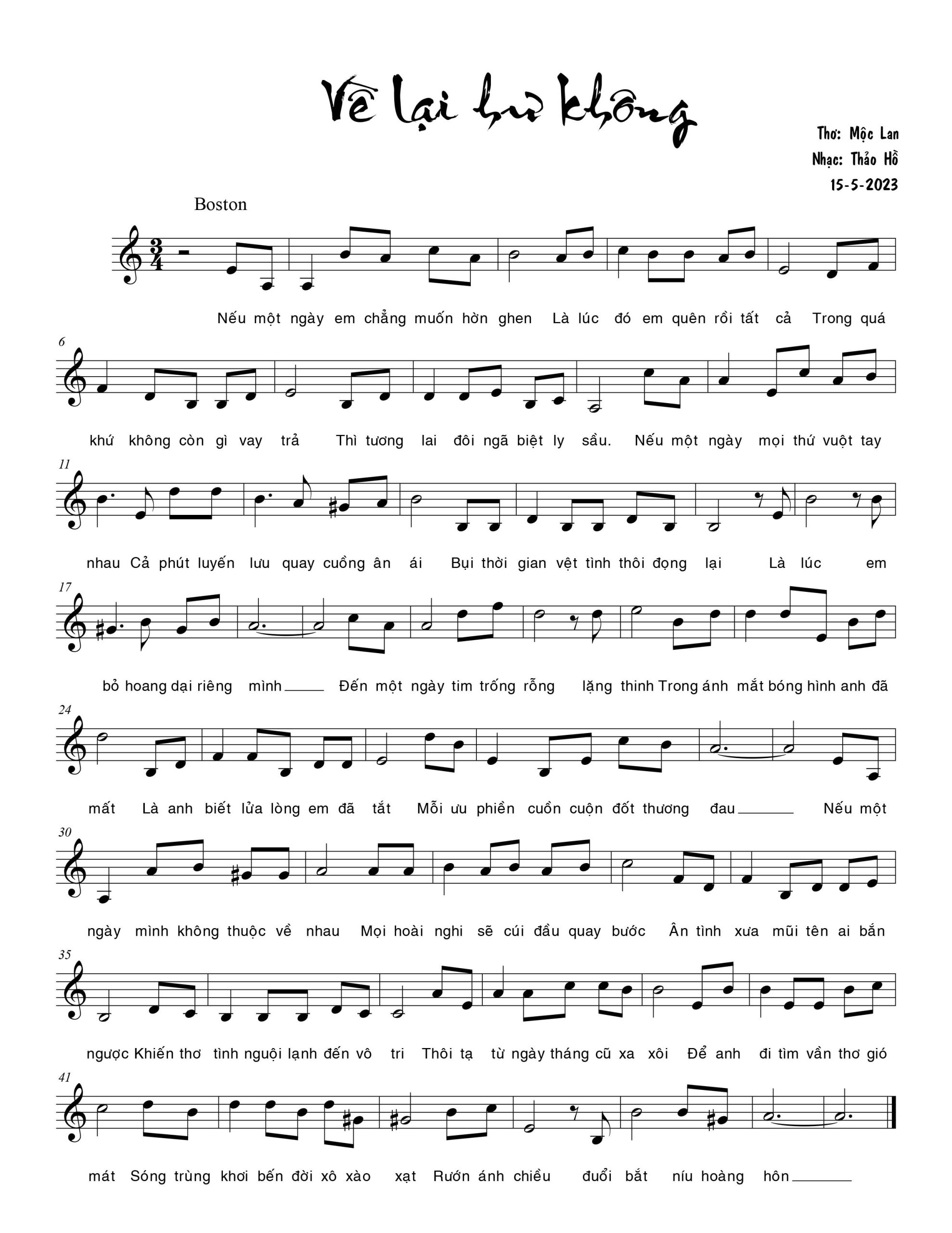 Sheet nhạc Về lại hư không - Trang 1