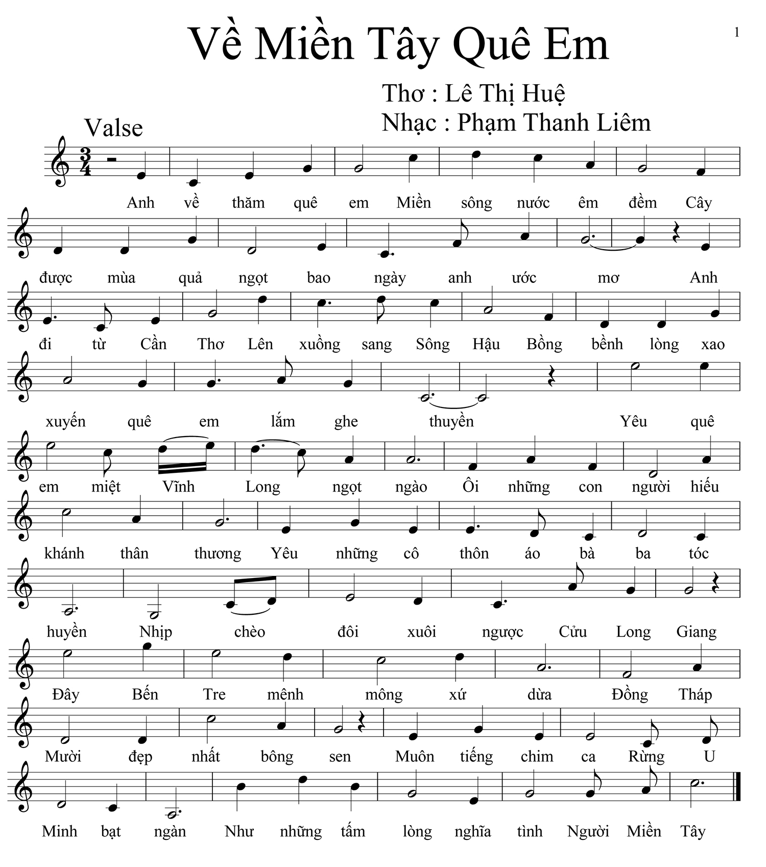 Sheet nhạc Về miền Tây quê em - Trang 1