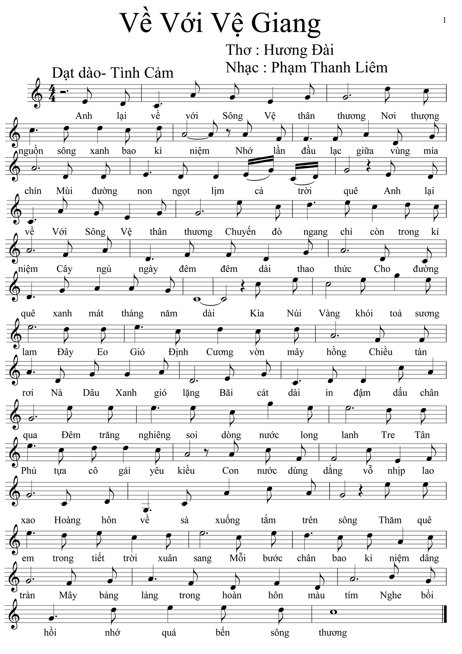 Sheet nhạc Về với Vệ Giang - Trang 1