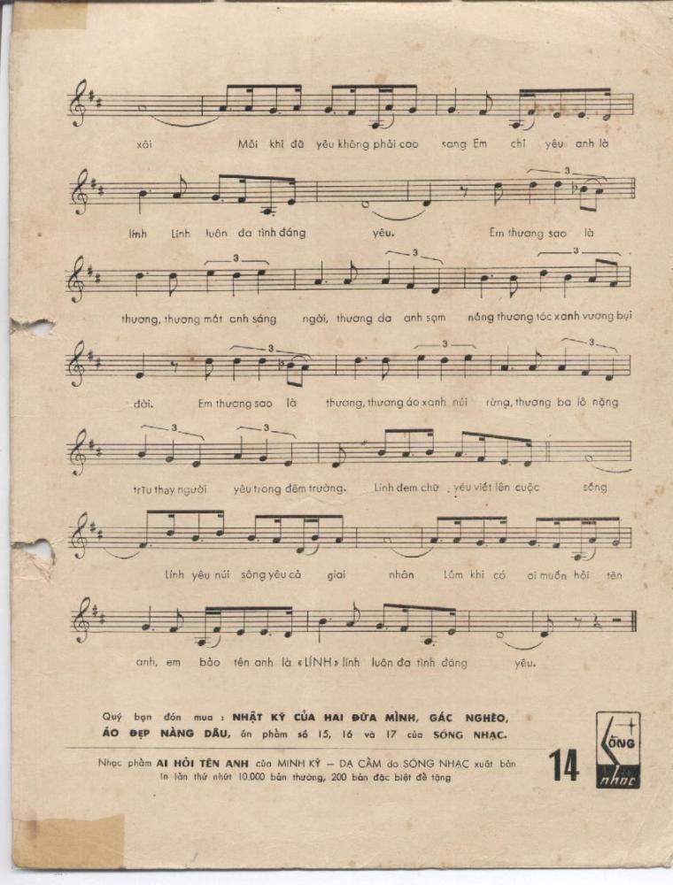 Sheet nhạc Ai hỏi tên anh - Trang 3