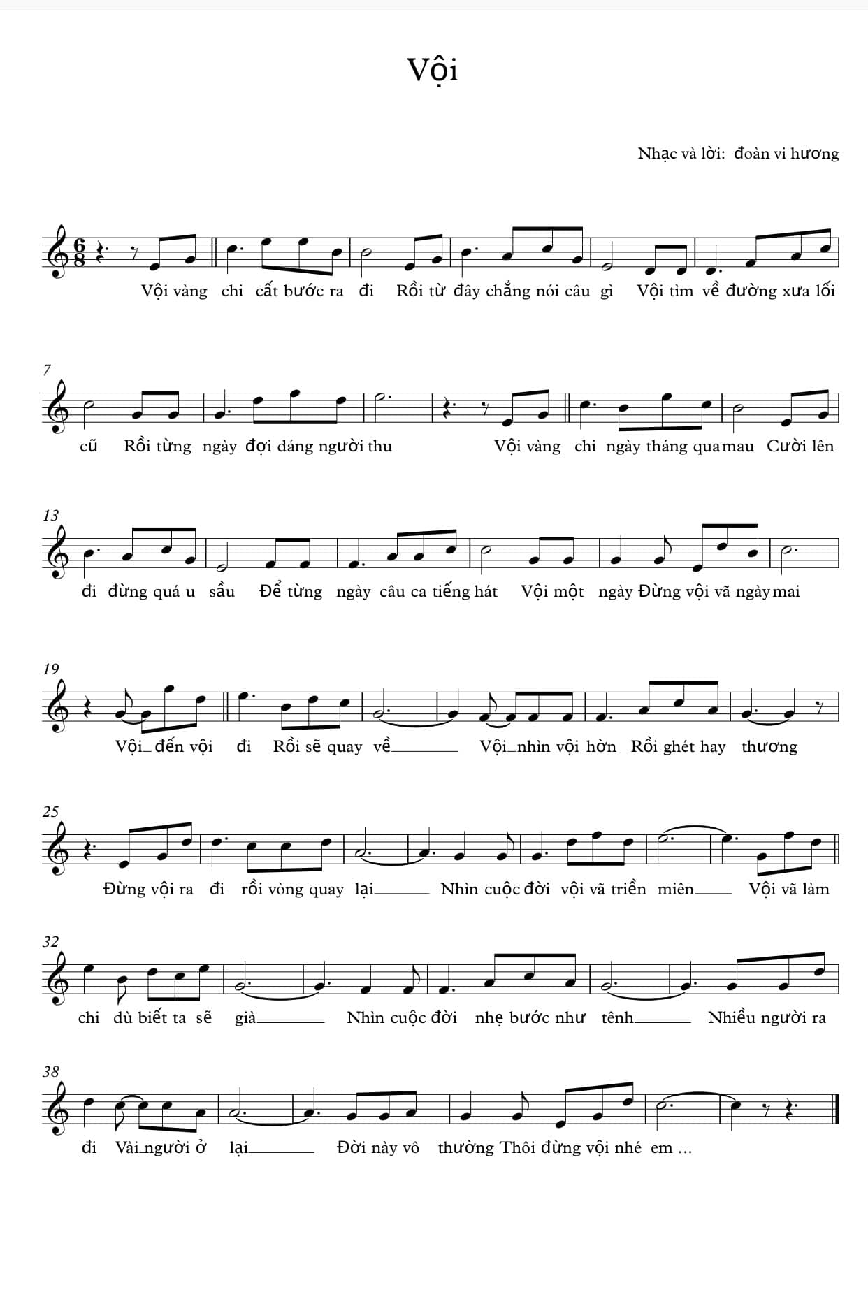 Sheet nhạc Vội - Trang 1