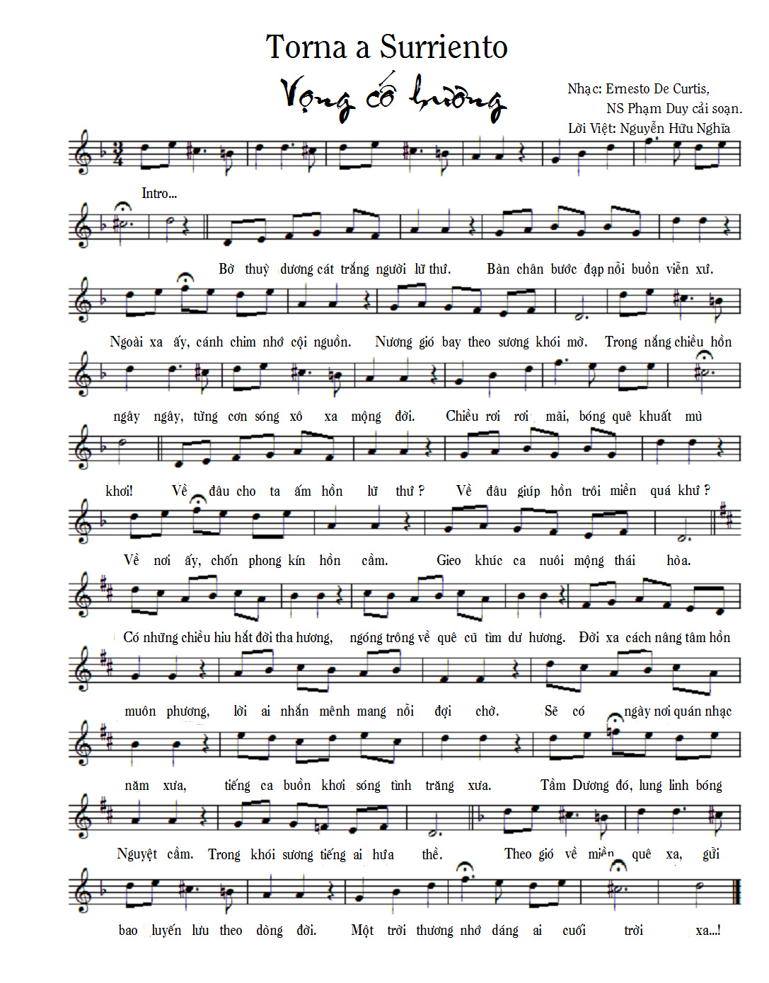 Sheet nhạc Vọng cố hương (Torna a Surriento) - Trang 1