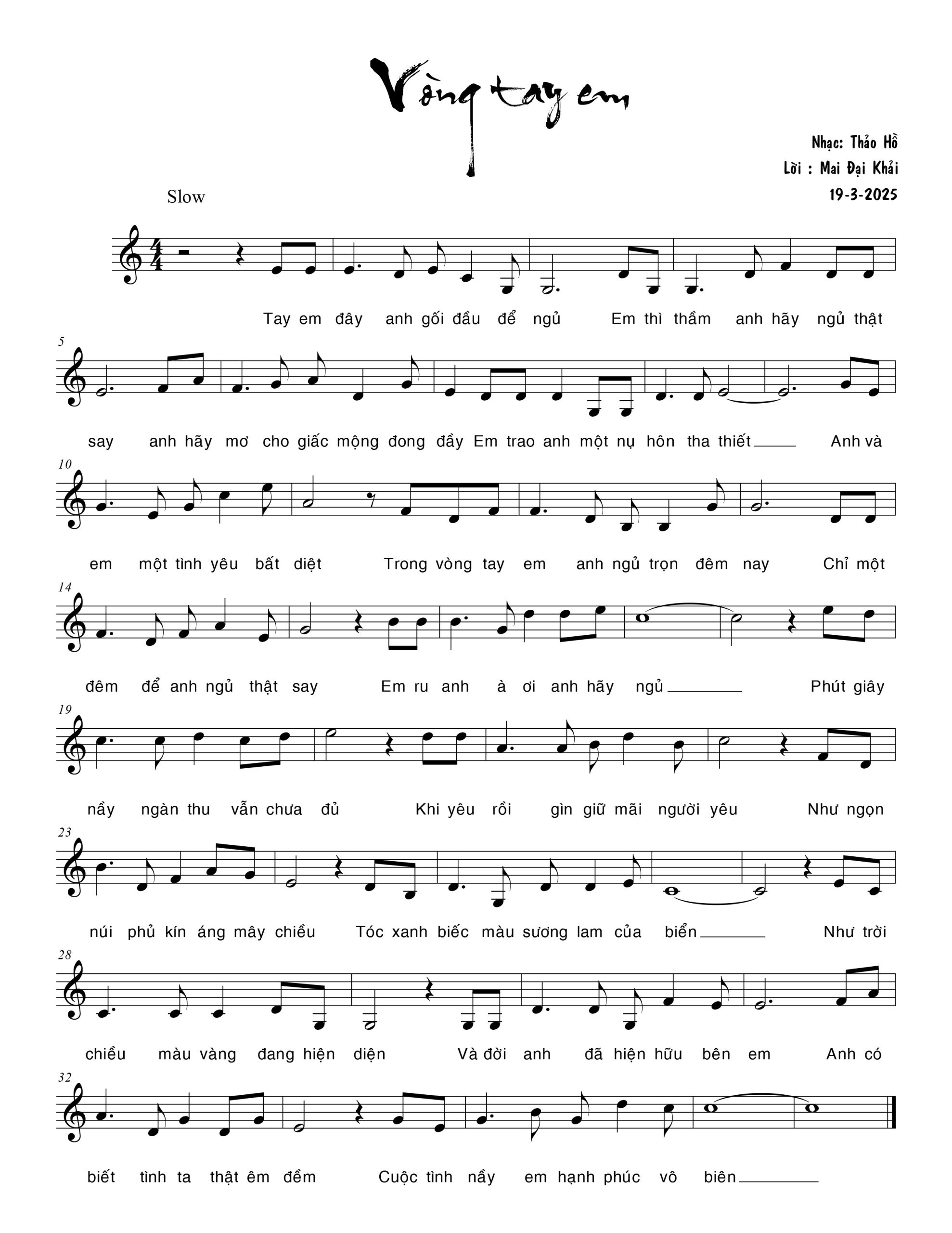 Sheet nhạc Vòng tay em - Trang 2