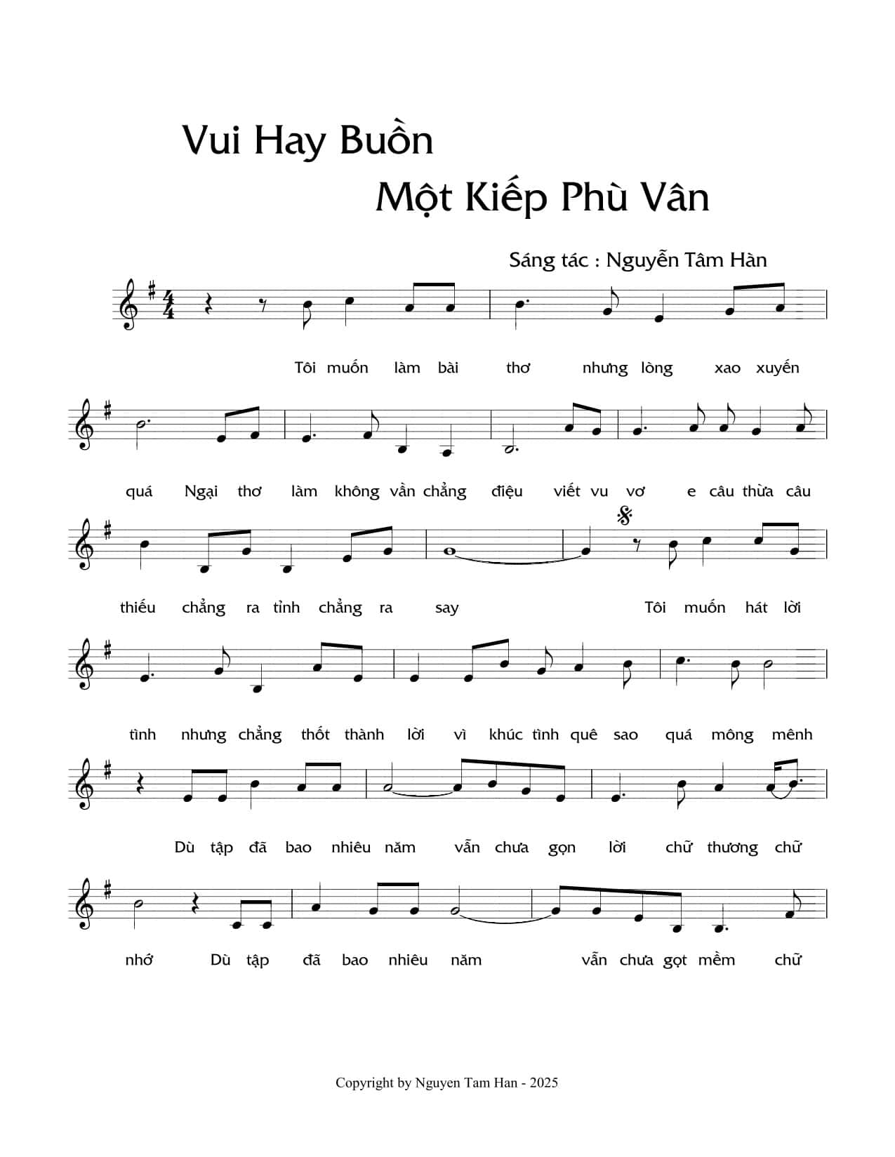 Sheet nhạc Vui hay buồn một kiếp phù vân - Trang 1