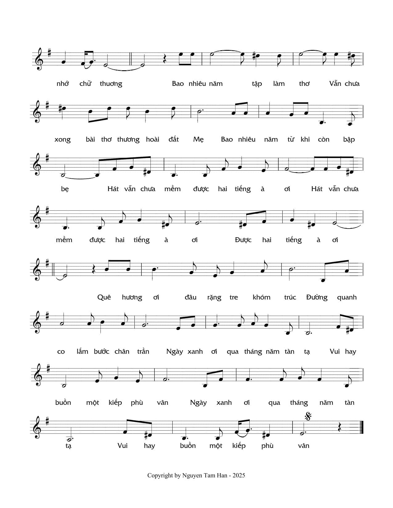 Sheet nhạc Vui hay buồn một kiếp phù vân - Trang 2