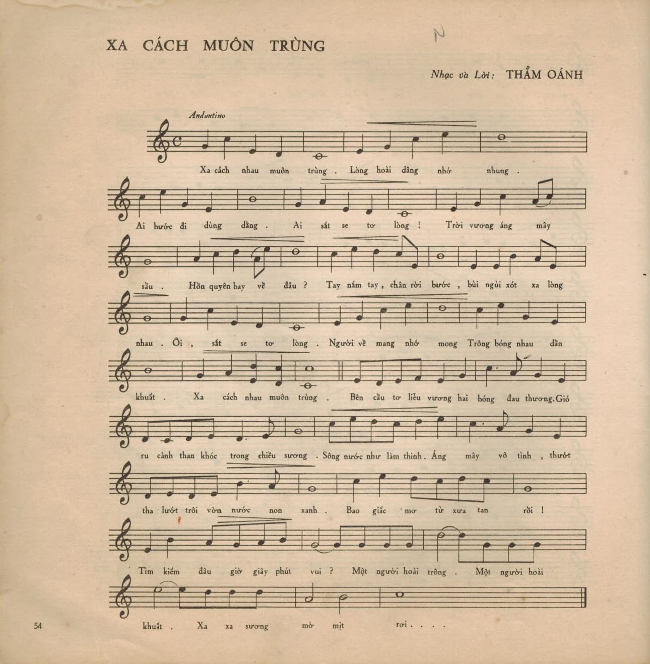 Sheet nhạc Xa cách muôn trùng - Trang 1