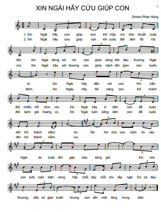 Sheet nhạc Xin Ngài hãy cứu giúp con - Trang 1