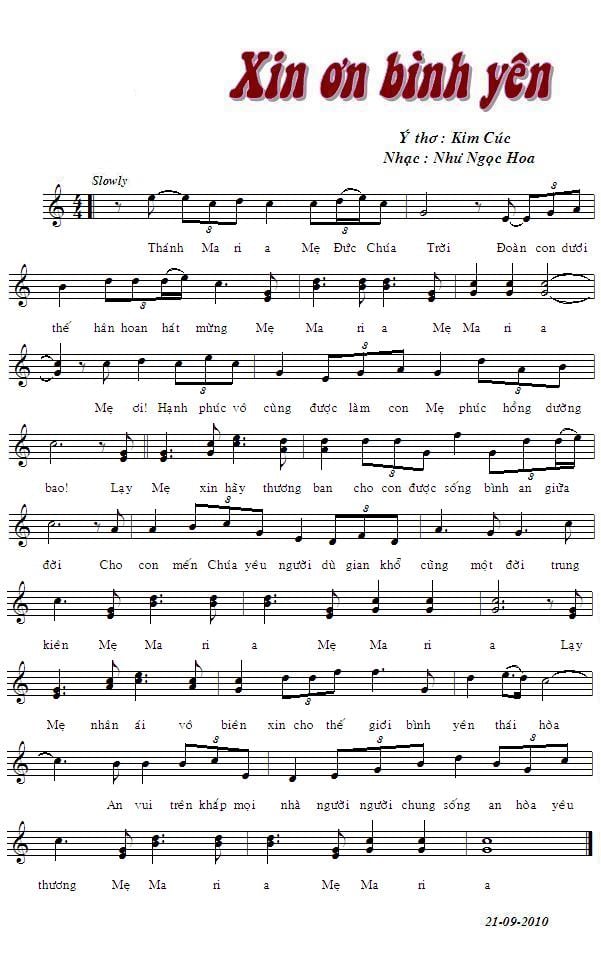 Sheet nhạc Xin ơn bình yên - Trang 1