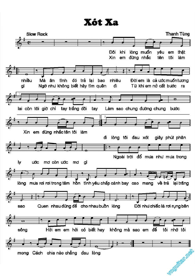 Sheet nhạc Xót xa - Trang 1