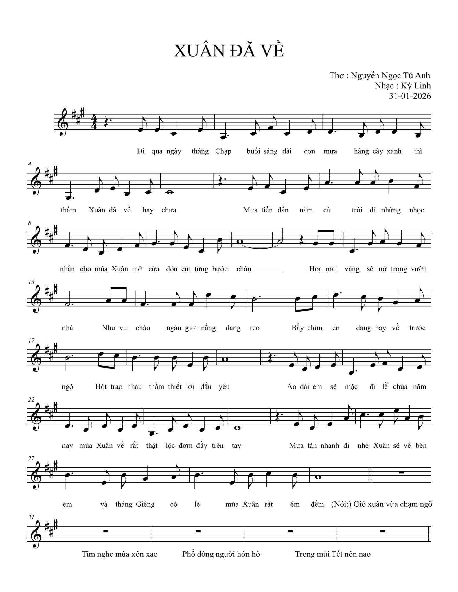 Sheet nhạc Xuân đã về - Trang 1