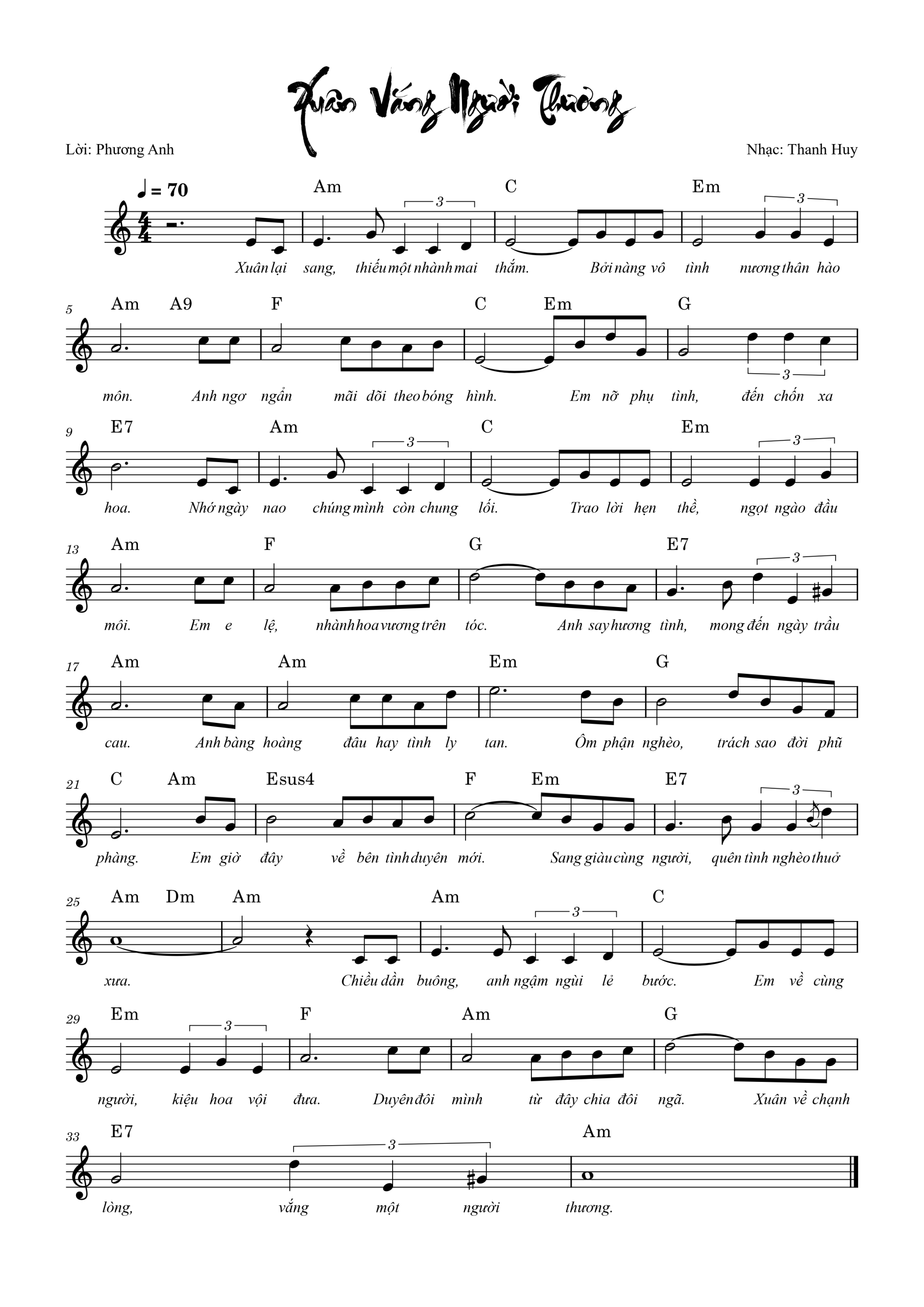 Sheet nhạc Xuân vắng người thương - Trang 1