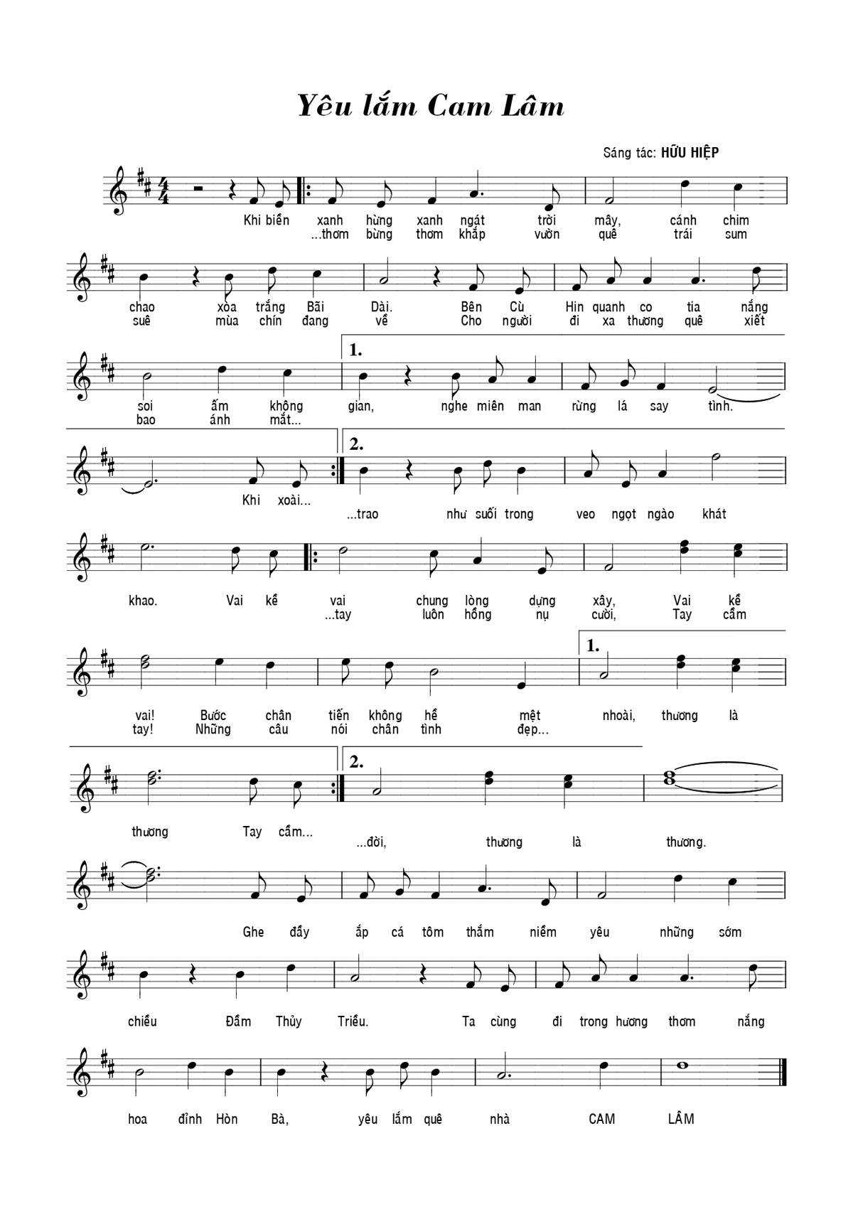 Sheet nhạc Yêu lắm Cam Lâm - Trang 1