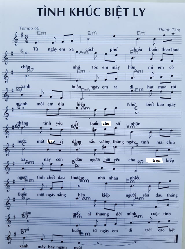Sheet nhạc Tình khúc biệt ly - Trang 1