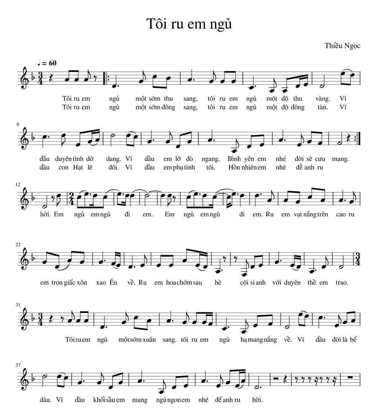 Sheet nhạc Tôi ru em ngủ - Trang 1