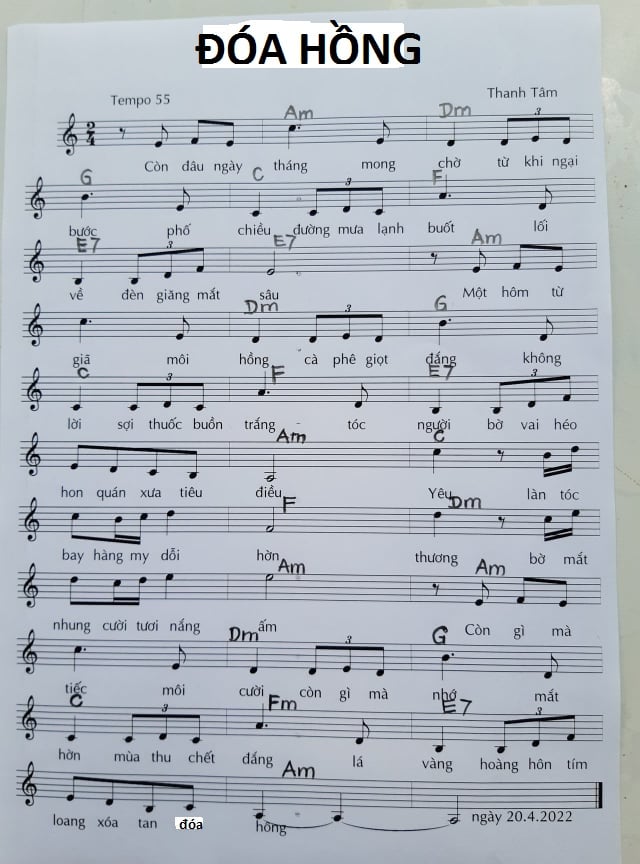 Sheet nhạc Đóa hồng - Trang 1