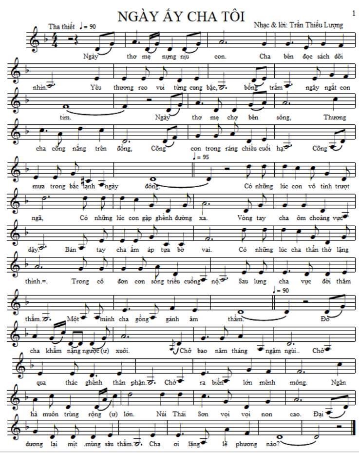Sheet nhạc Ngày ấy cha tôi - Trang 1