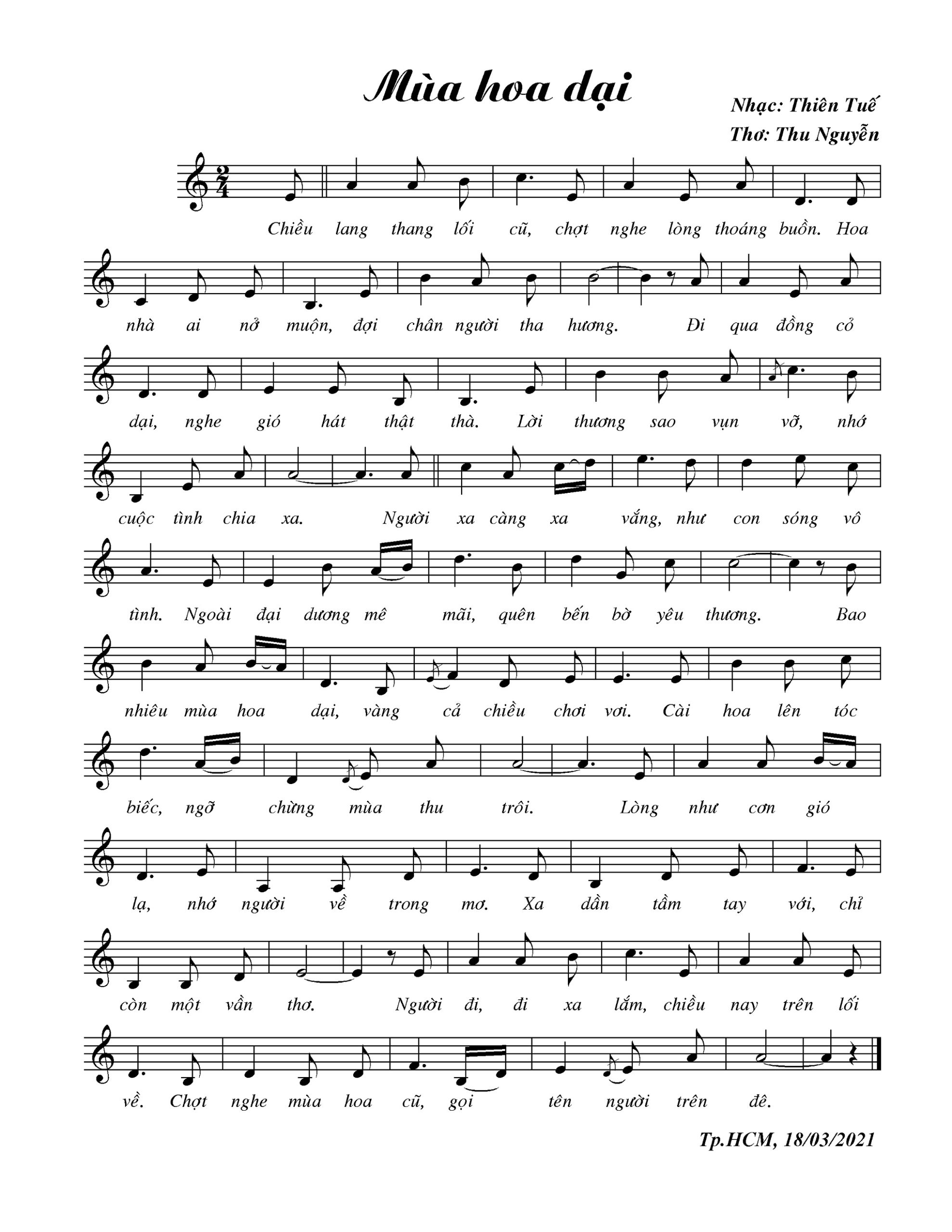 Sheet nhạc Mùa hoa dại - Trang 1