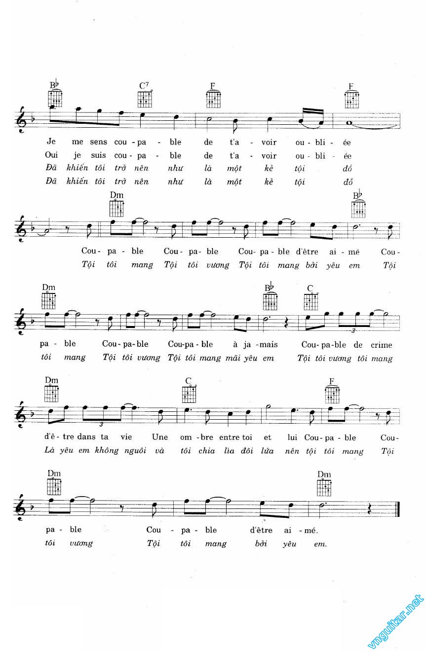Sheet nhạc Tình đầu chưa nguôi (Coupable) - Trang 2