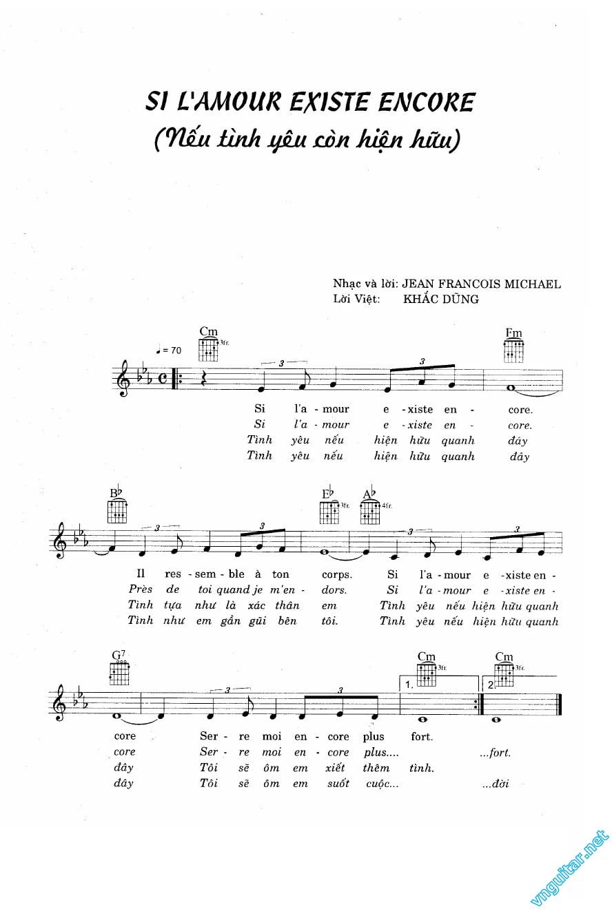 Sheet nhạc Nếu tình yêu còn hiện hữu (Si l'amour existe encore) - Trang 1