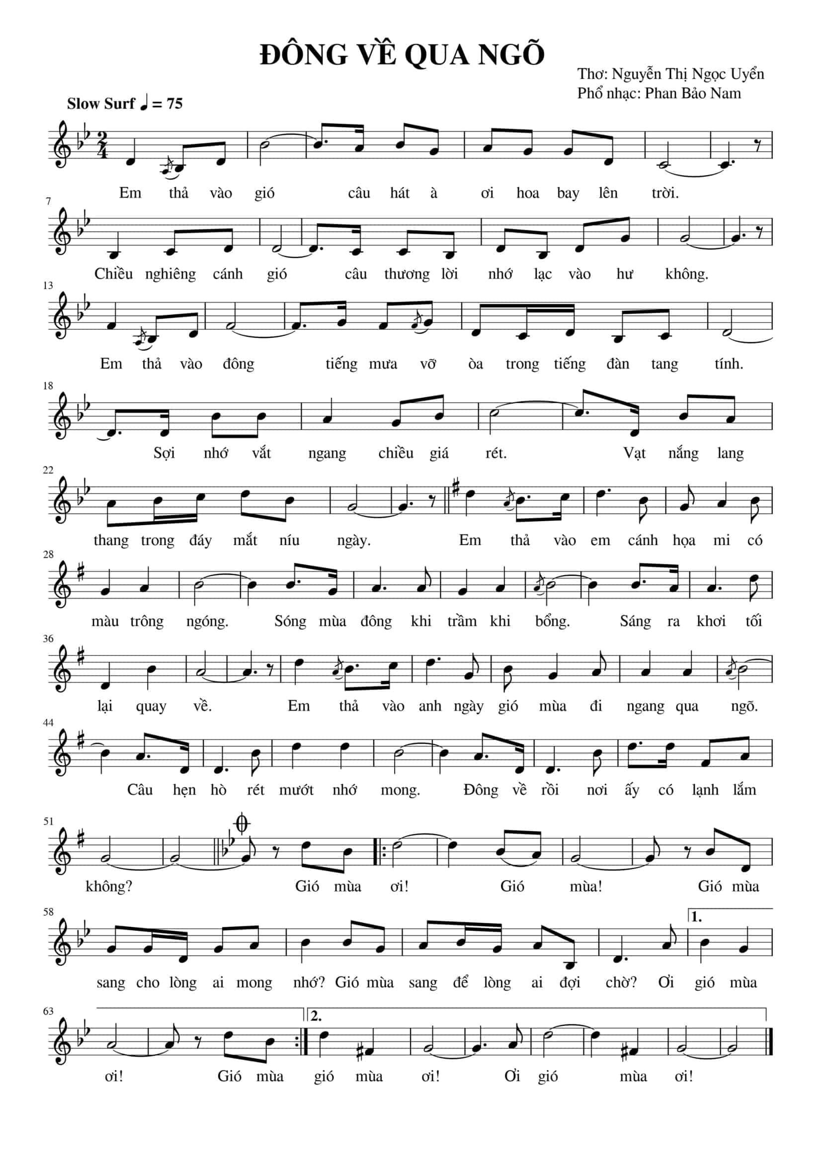 Sheet nhạc Đông về qua ngõ - Trang 1