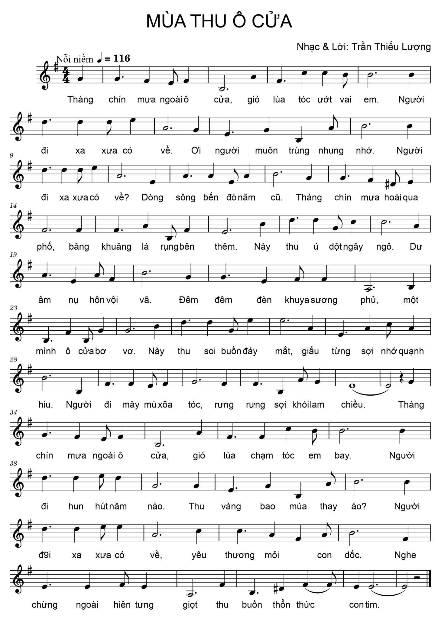 Sheet nhạc Mùa thu ô cửa - Trang 1