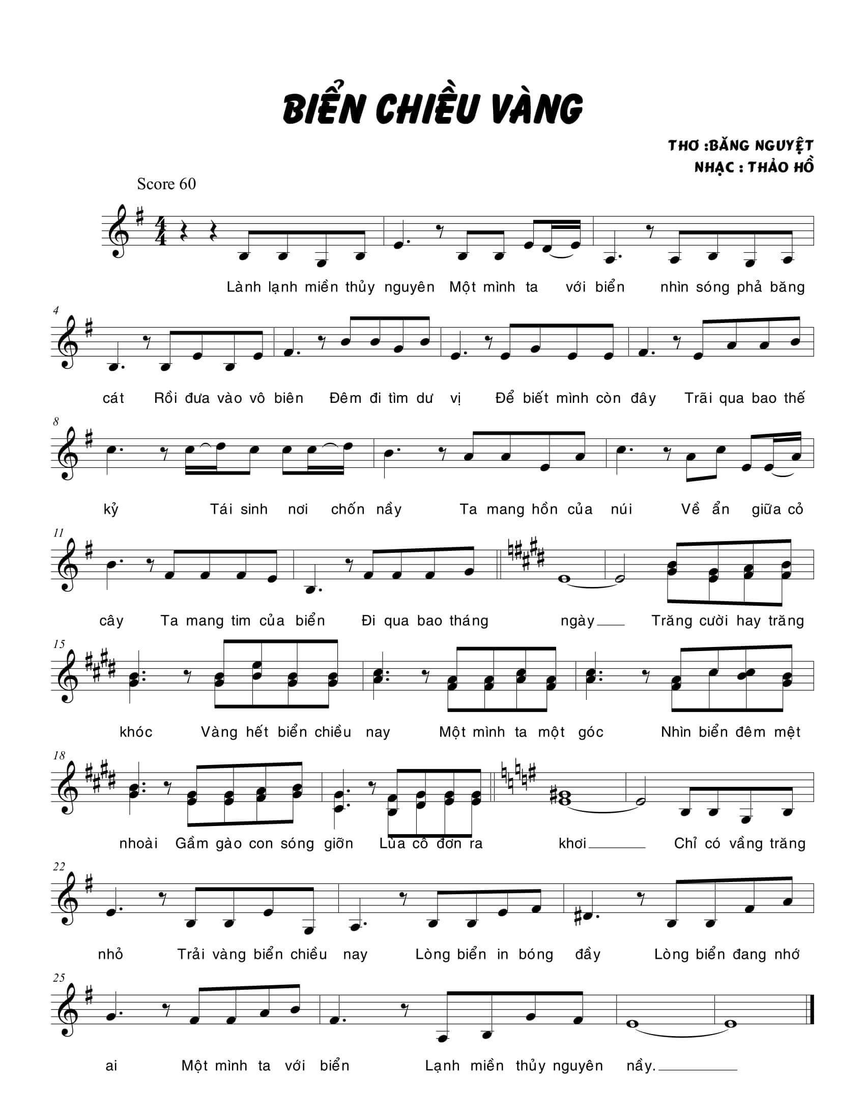 Sheet nhạc Biển chiều vàng - Trang 1