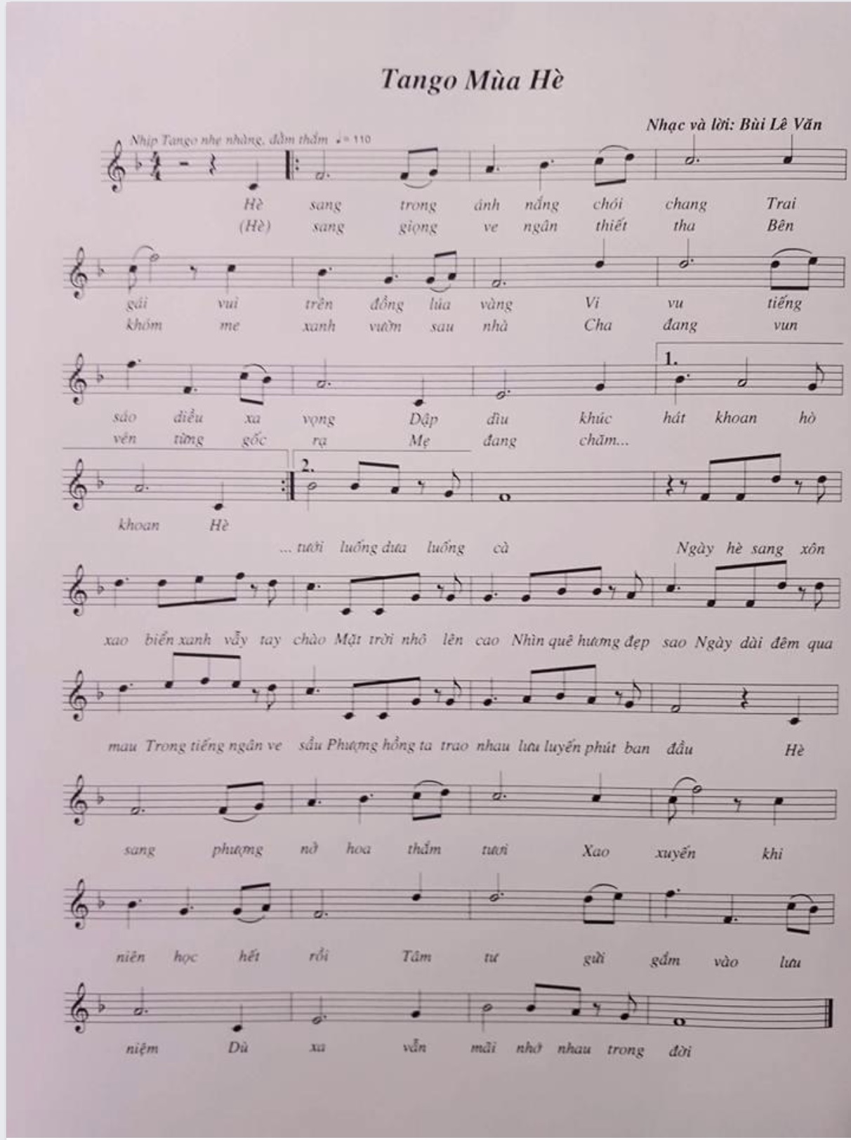 Sheet nhạc Tango mùa hè - Trang 1