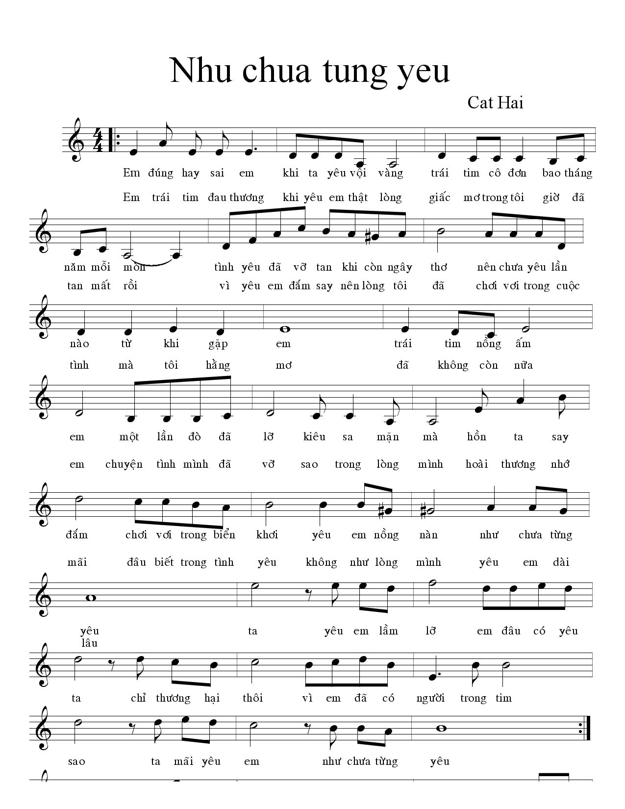 Sheet nhạc Như chưa từng yêu - Trang 1