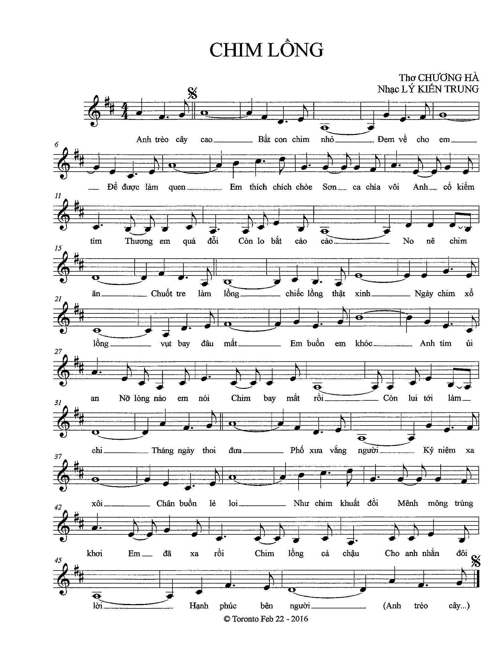 Sheet nhạc Chim lồng - Trang 1