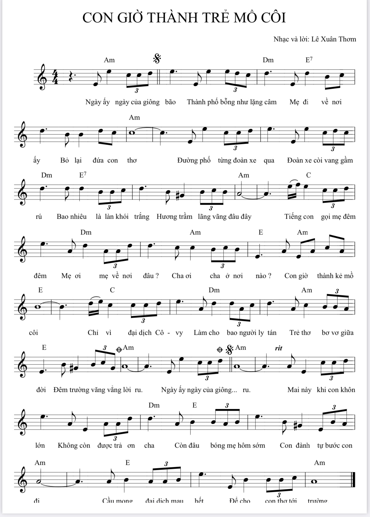 Sheet nhạc Con giờ thành trẻ mồ côi - Trang 1
