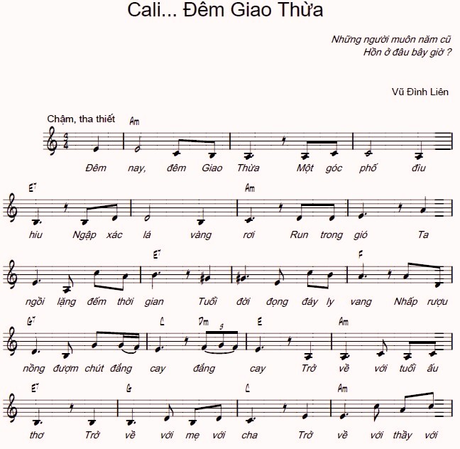 Sheet nhạc Cali đêm giao thừa - Trang 1
